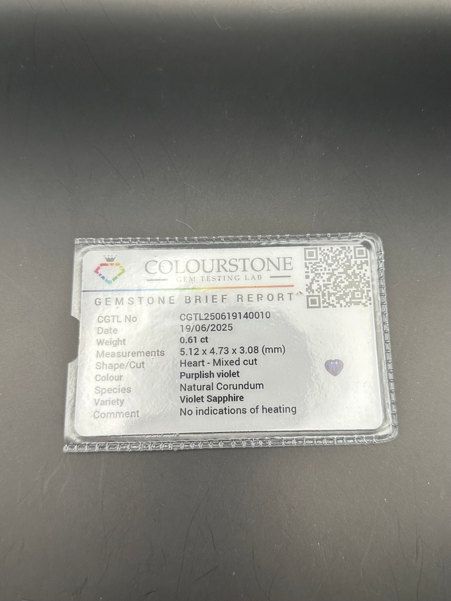 Purple Sapphire (heart) - .61 ct