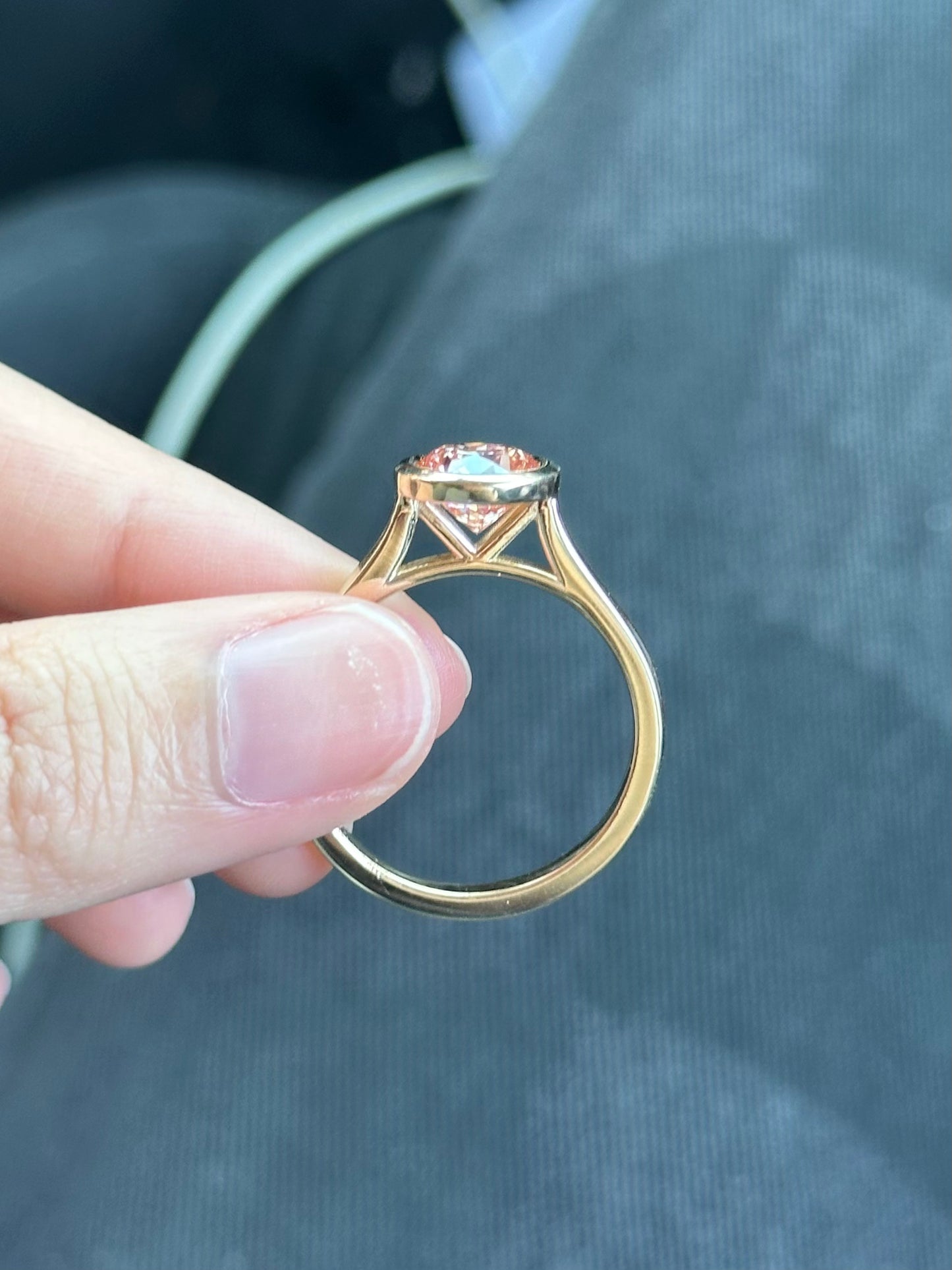 Alison Lin Pink Lab Diamond Bezel Set Ring
