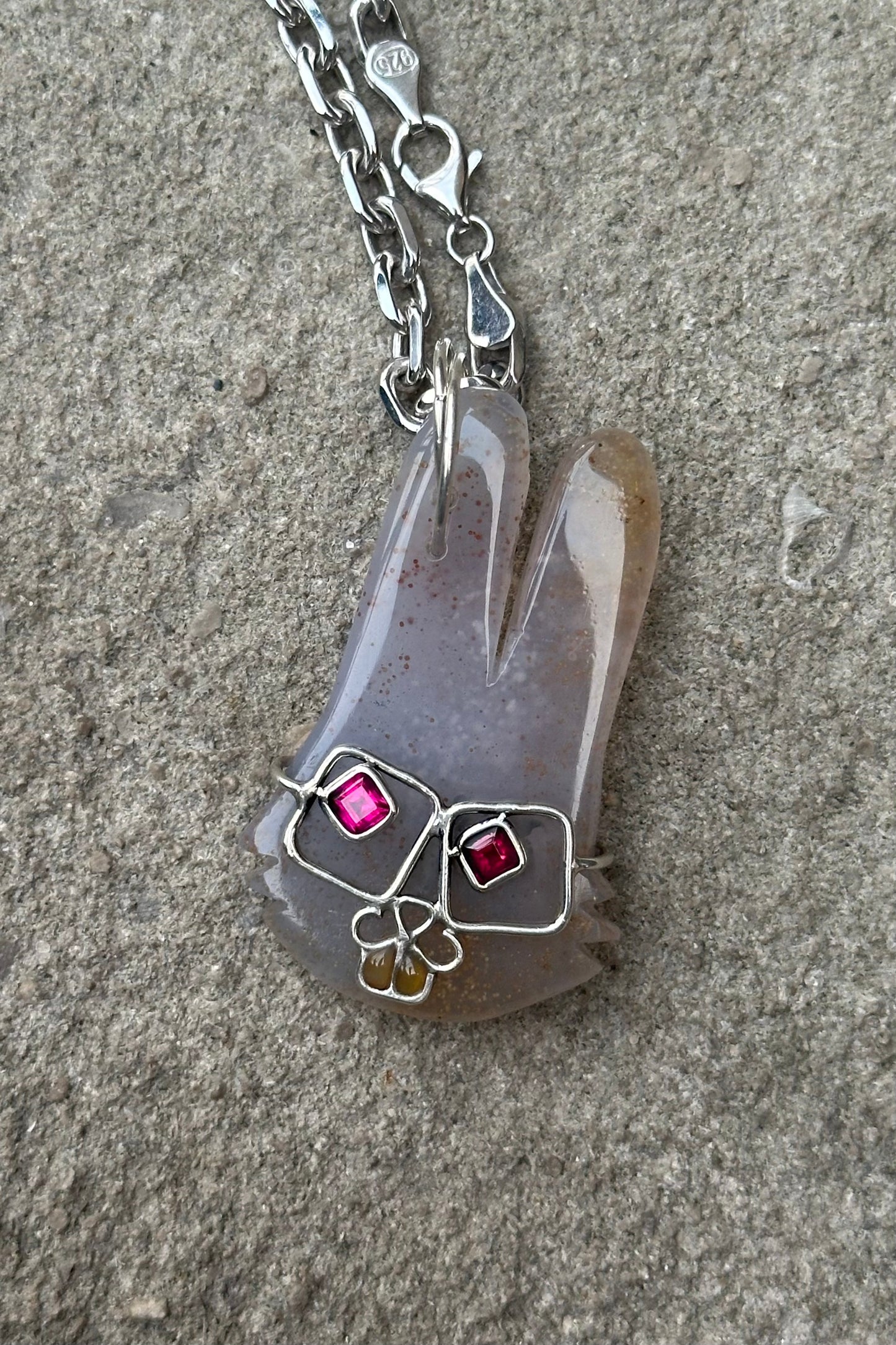 Self-Portrait Chalcedony Bunny Pendant