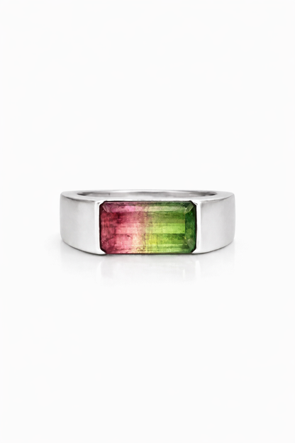 Half Bezel Watermelon Tourmaline Signet Ring