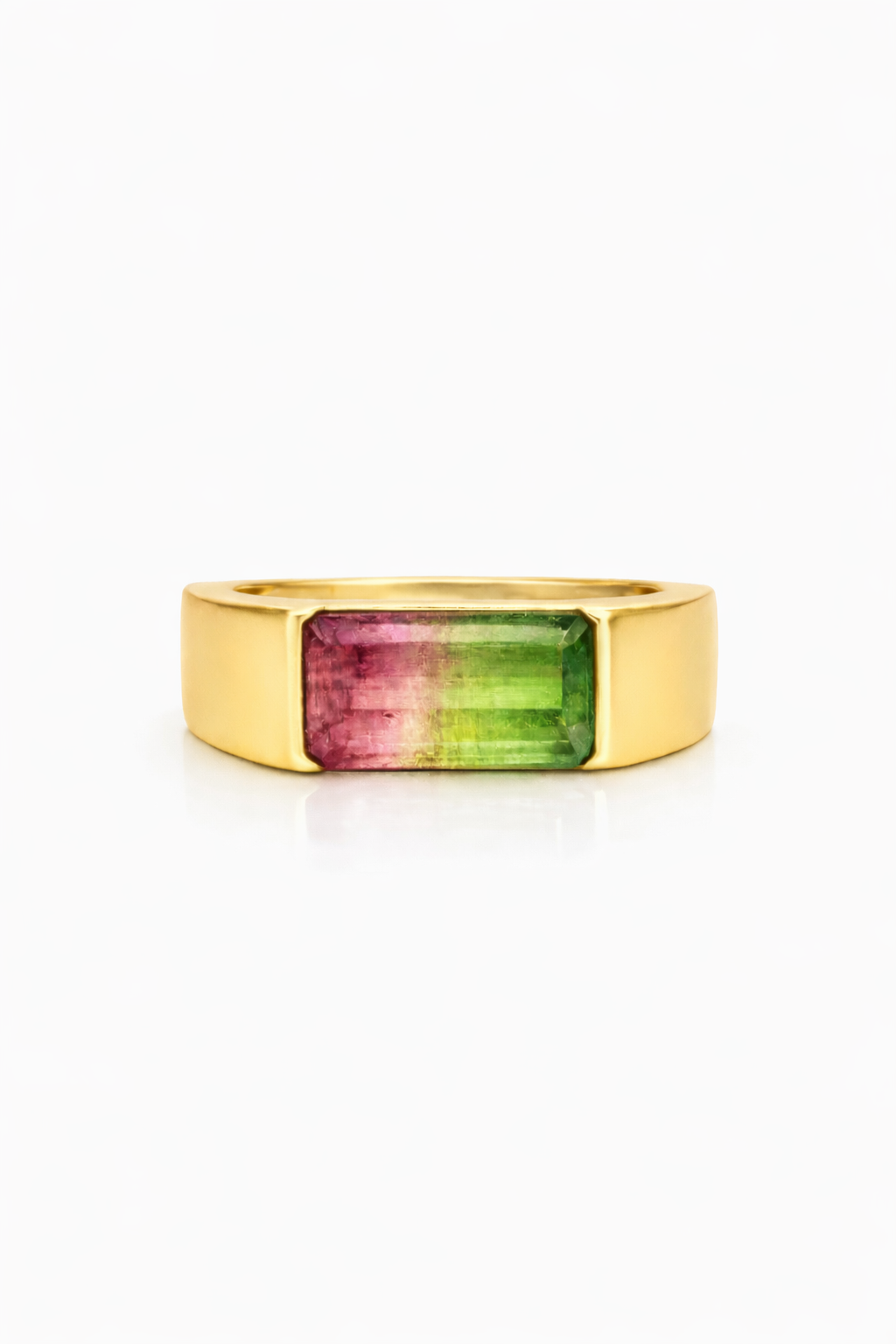 Half Bezel Watermelon Tourmaline Signet Ring