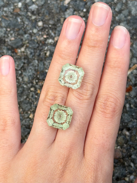 green amethyst (fantasy lotus) matching pair - 13.2 ct