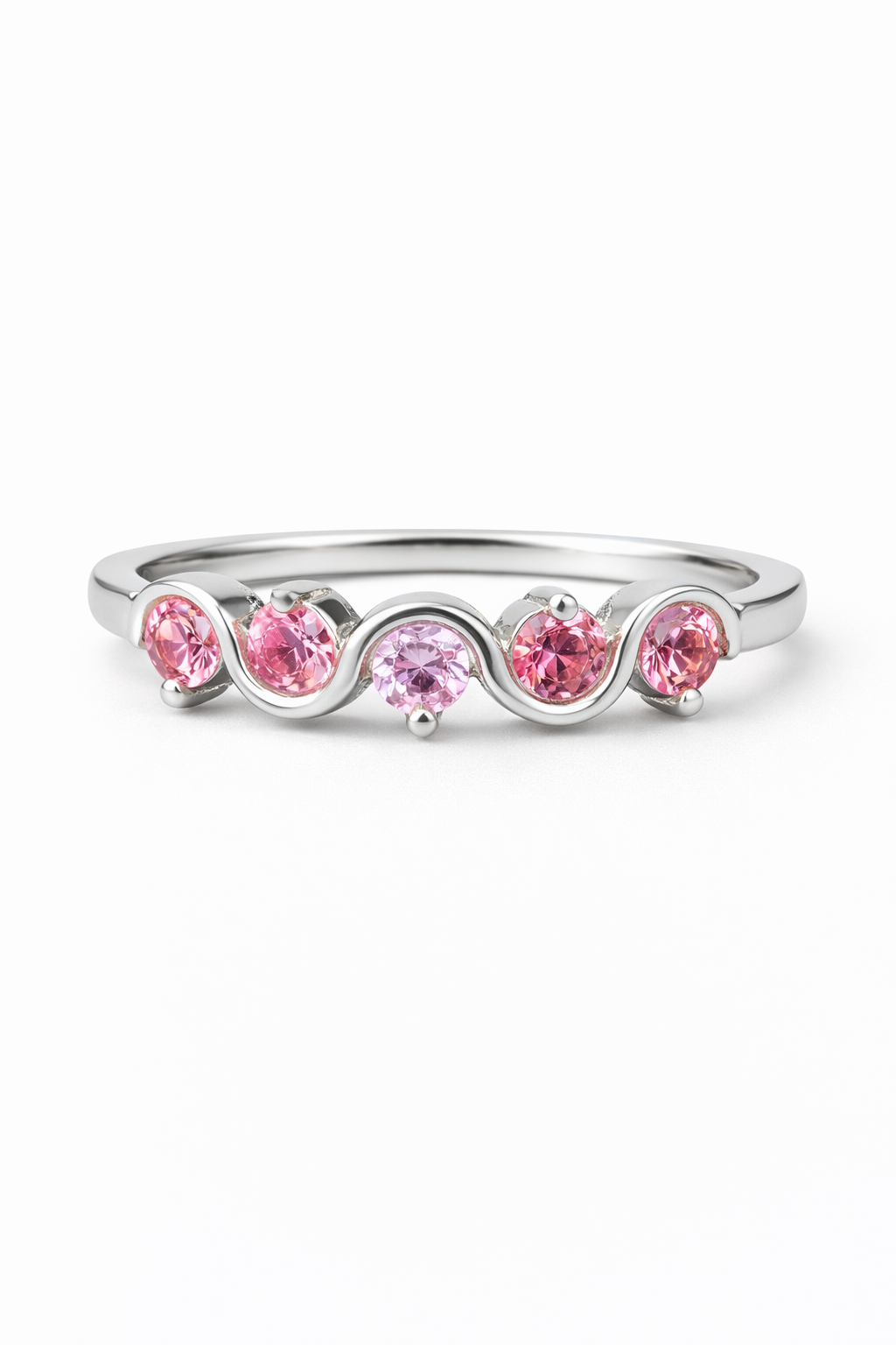 Pink Spinel & Sapphire Wavy Band