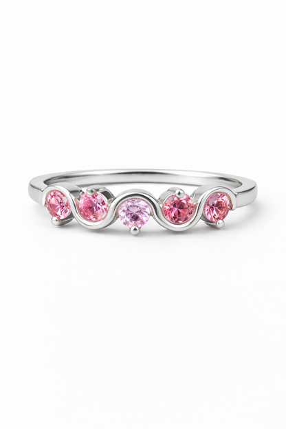 Pink Spinel & Sapphire Wavy Band