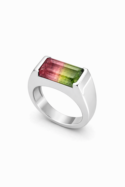 Half Bezel Watermelon Tourmaline Signet Ring