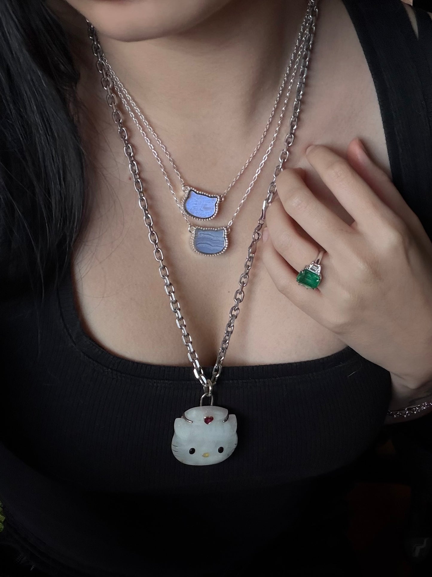 Blue Lace Agate Kitty Cleef Necklace