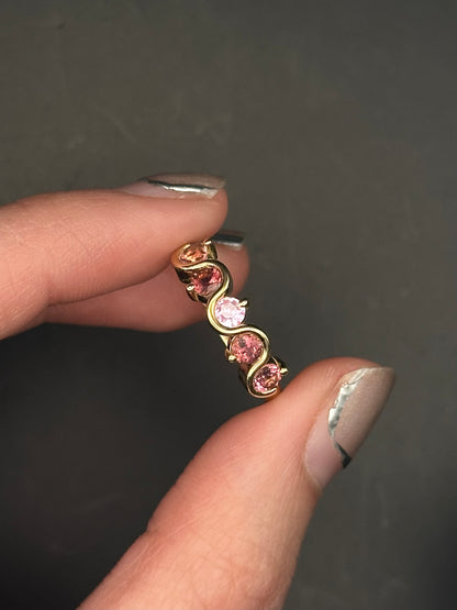 Pink Spinel & Sapphire Wavy Band