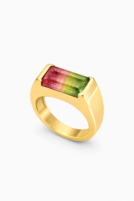 Half Bezel Watermelon Tourmaline Signet Ring