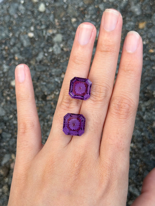 amethyst (fantasy lotus) matching pair - 13.8 ct