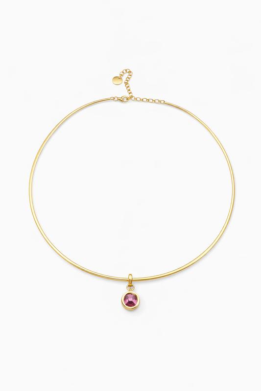 Pink Bezel Choker Pendant