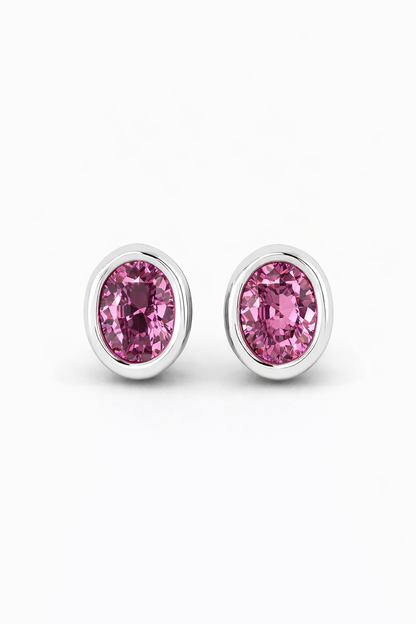 Pink Spinel Bezel Set Earrings