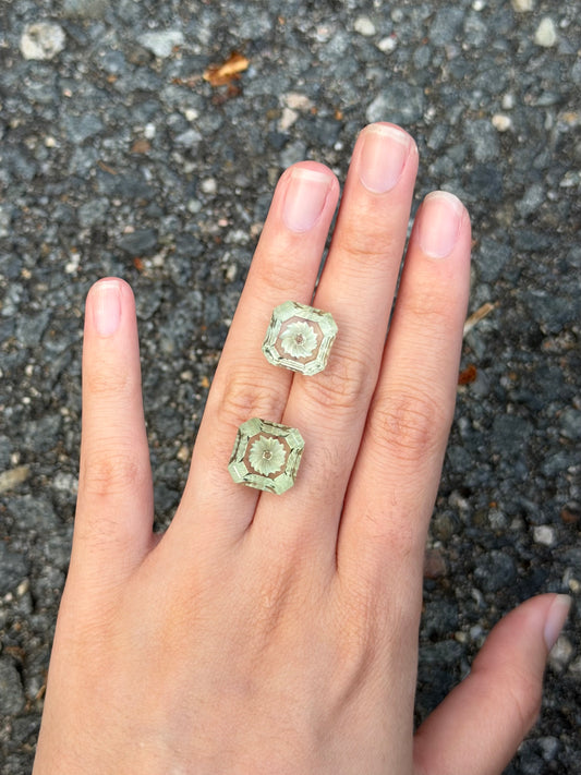 green amethyst (fantasy lotus) matching pair - 13.2 ct