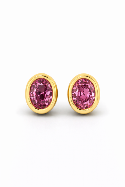 Pink Spinel Bezel Set Earrings