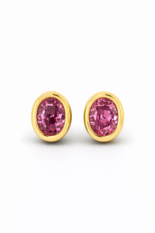 Pink Spinel Bezel Set Earrings