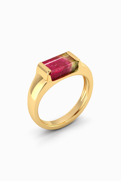 Half Bezel Watermelon Tourmaline Ring (mini)