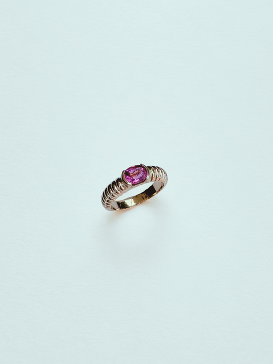 Half Bezel Ridge Ring - Pink Tourmaline