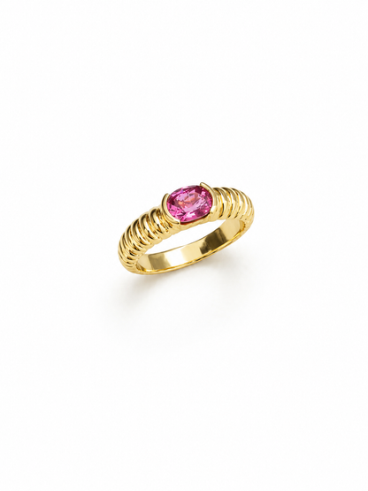 Half Bezel Ridge Ring - Pink Tourmaline
