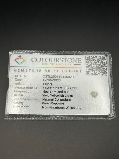 Yellowish Green Sapphire (heart) - 1.02 ct