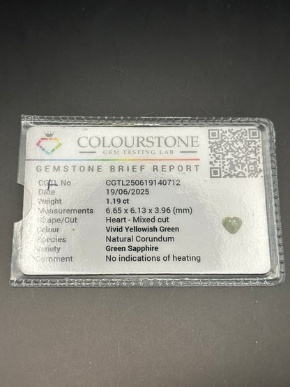 Yellowish Green Sapphire (heart) - 1.19 ct