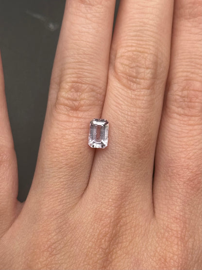 light pinkish white emerald cut sapphire - 1.2 ct