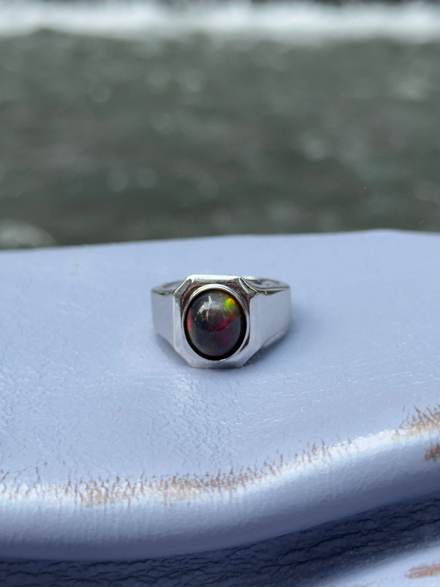 Alison Lin Black Opal 'Legacy Signet' Ring in White Gold