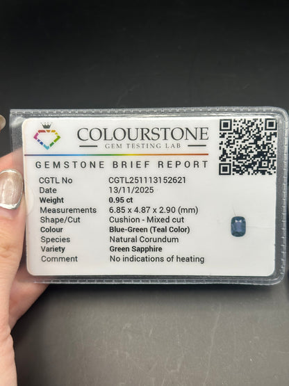 teal sapphire (cushion cut) .95 ct