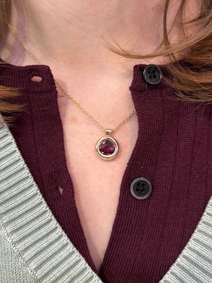 ‘I Love My Wife” Rhodolite Garnet Bezel Pendant