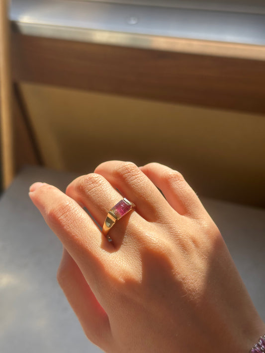 Alison Lin Signature Half Bezel Watermelon Tourmaline Ring