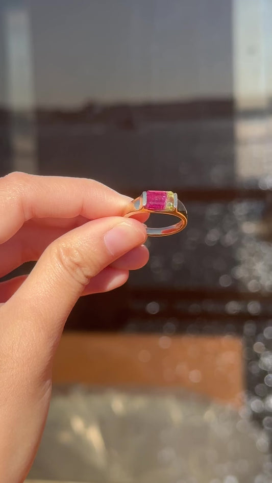 Alison Lin Signature Half Bezel Watermelon Tourmaline Ring
