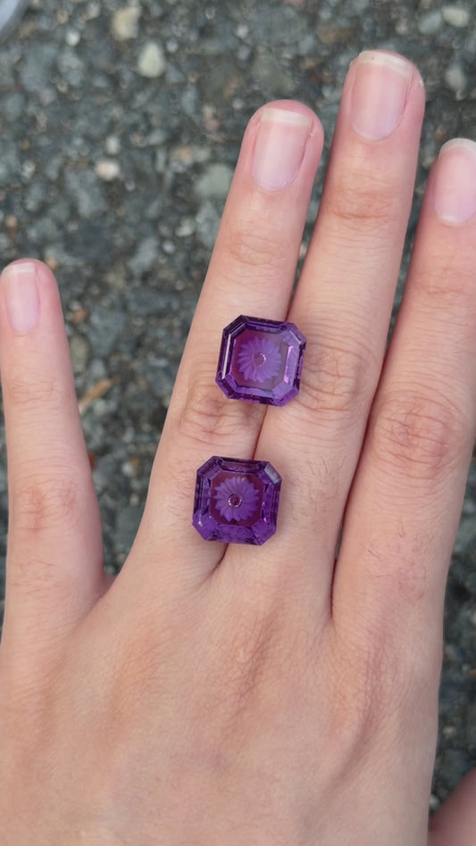 amethyst (fantasy lotus) matching pair - 13.8 ct