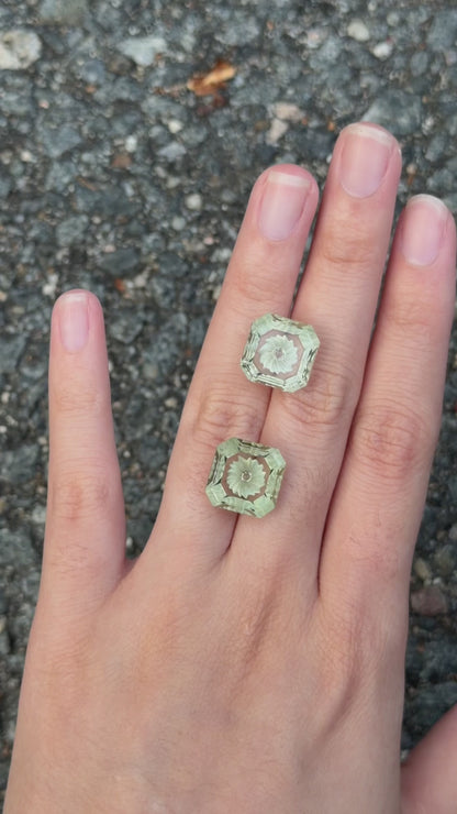 green amethyst (fantasy lotus) matching pair - 13.2 ct