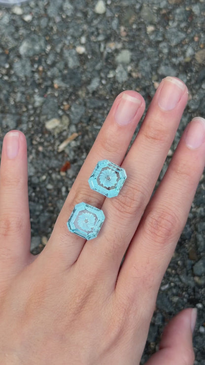 blue topaz (fantasy cut lotus) matching pair - 18.2 ct